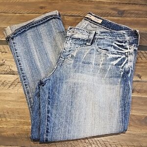Big Star Blue Straight Leg Jeans with Distressed Details